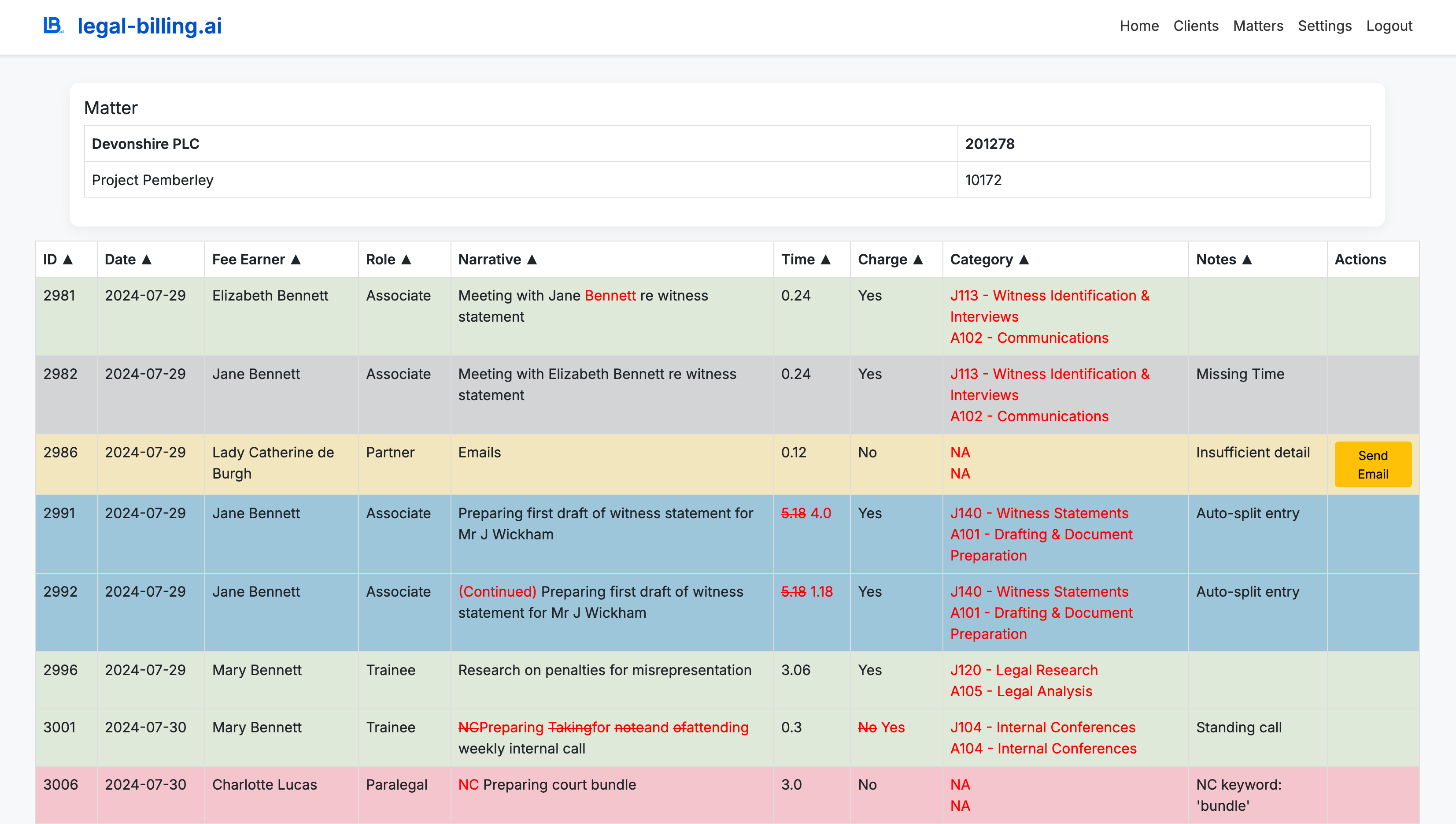 Legal-Billing.AI dashboard